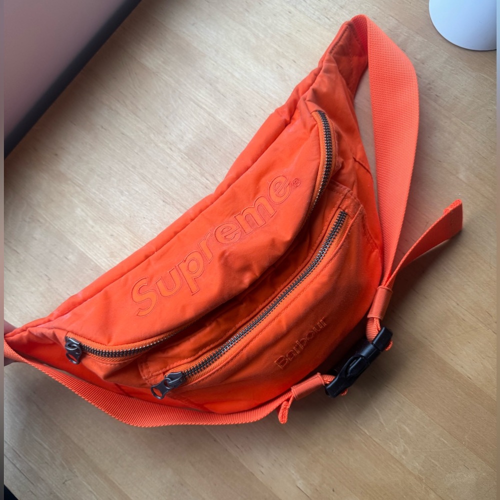 Authentic Supreme x Barbour orange fanny pack